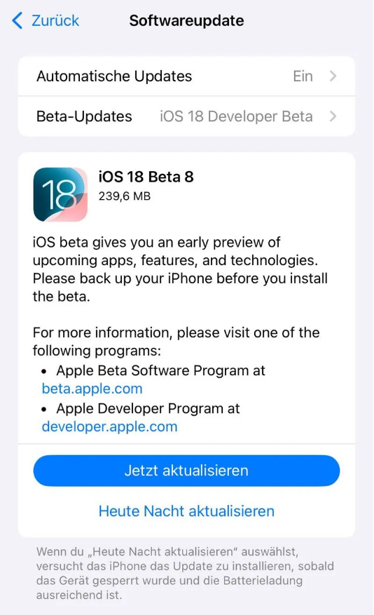 清城苹果手机维修分享苹果 iOS / iPadOS 18 开发者预览版 Beta 8 发布 